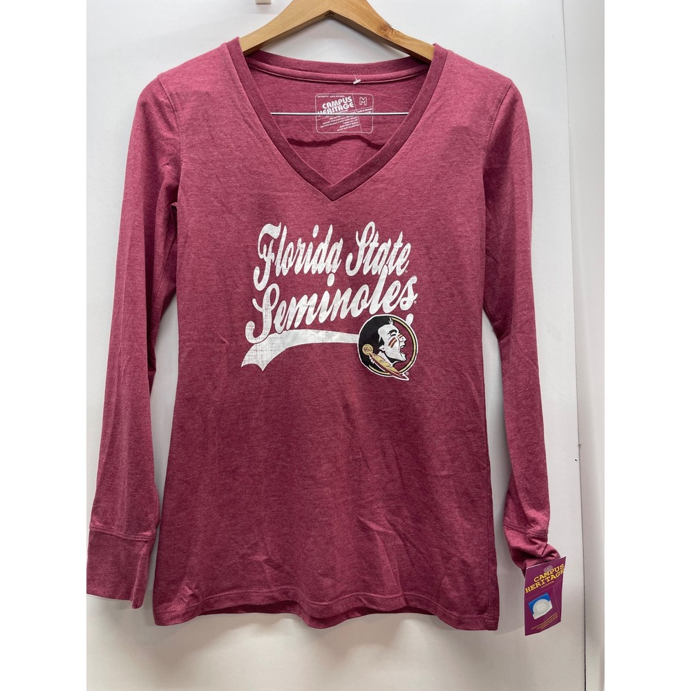 Florida State Seminoles Campus Heritage Long Sleeve V-Neck T-Shirt Garnet M NWT